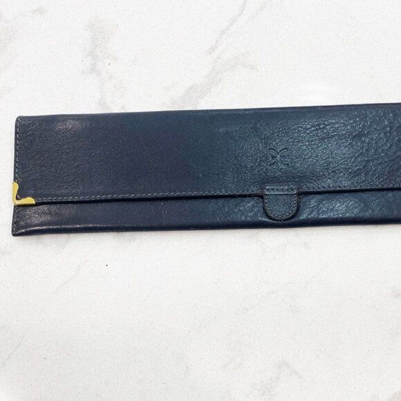 Ebel Watch Presentation Case Grayish Blue Full Grain Leather Gold Corner Vintage